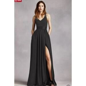 NWT White VERA WANG Size 10 A Line Halter Gown Black Slit